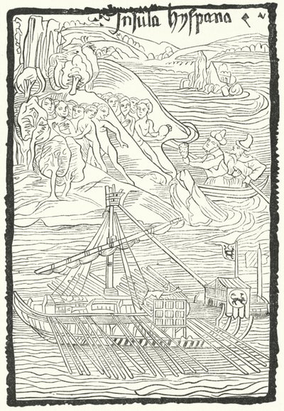 Ontdekking van het eiland Hispaniola door Christoffel Columbus door German School