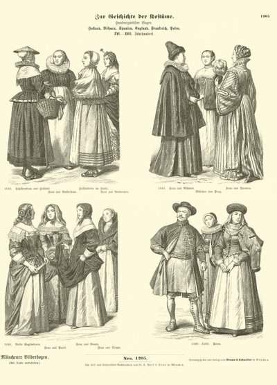 Nederlandse, Boheemse, Spaanse, Engelse, Franse en Poolse kostuums, 16e - 17e eeuw door German School