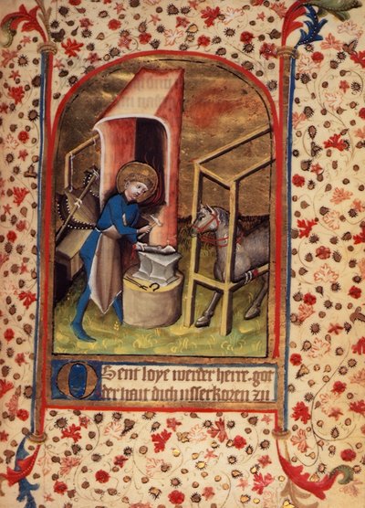 St. Eligius (588-660) beslaat een paard, uit 