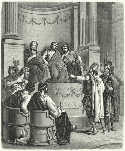 Gezanten van Eumenes II van Pergamon voor de Romeinse Senaat (gravure) door German School