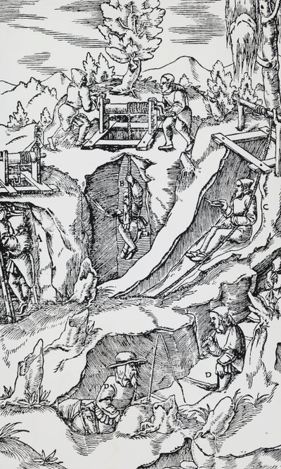 Gravure uit De re metallica, door Georg Pawer of Georgius Agricola, gepubliceerd in Basel door German School