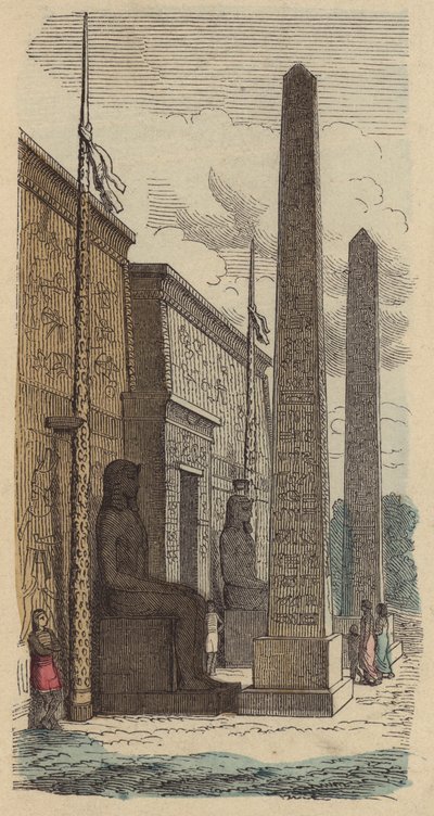 Ingang van een oud Egyptisch paleistempel (gekleurde gravure) door German School