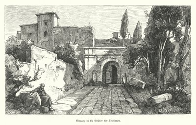 Ingang van het graf van de Scipios, Rome (gravure) door German School