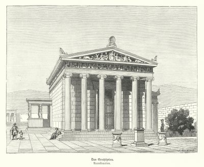 Erectheion, tempel gewijd aan Athena en Poseidon op de Akropolis, Athene, Oud-Griekenland (gravure) door German School