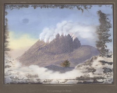 Uitbarsting bij de Merapi Vulkaan met een uitzicht op het oostelijke einde van de krater, november 1836, pl.VI uit Topographischer und naturwissenschaftlicher Atlas zur Reise durch Java, door Dr. Fr. Junghuhn, Magdebu door German School