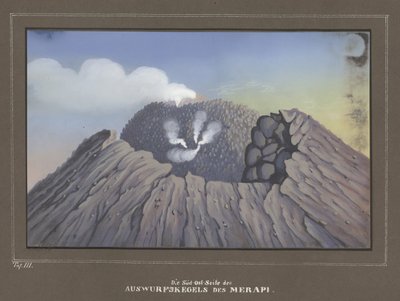 Uitbarsting van de Mount Merapi, Pl.III, Topographischer und Naturwissenschaftlicher Atlas zur Reise durch Java, door Dr.Fr.Junghuhn, Magdeburg 1845 door German School