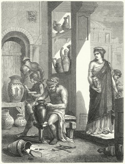 Etruskische pottenbakkerij (gravure) door German School