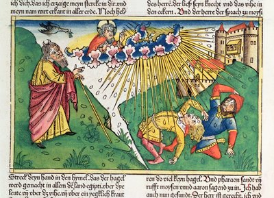 Exodus 9:13-35 De Zeven Plagen van Egypte: Mozes en de plaag van hagel en bliksem, uit de 