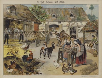 Boerderij (kleur litho) door German School