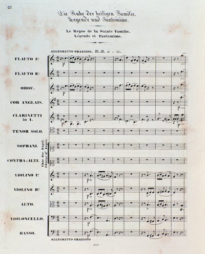 Eerste pagina van de partituur voor De vlucht naar Egypte, op. 25, ouverture door Hector Berlioz door German School