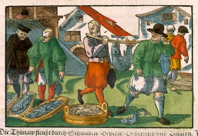 Vismarkt, uit een Duits manuscript, ca. 1650 door German School