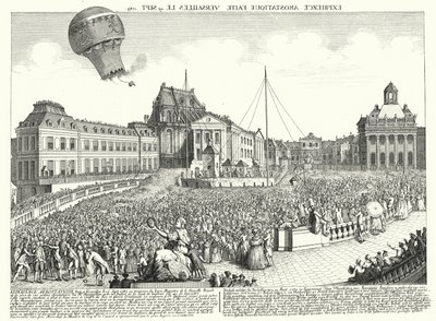 Vlucht van de ballon van de gebroeders Montgolfier in Versailles door German School