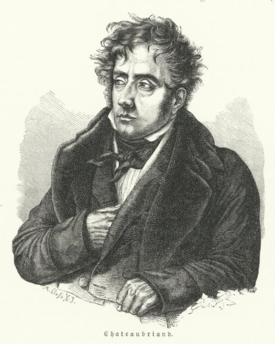 Francois-Rene de Chateaubriand, Franse romanschrijver, politicus, diplomaat en historicus (litho) door German School