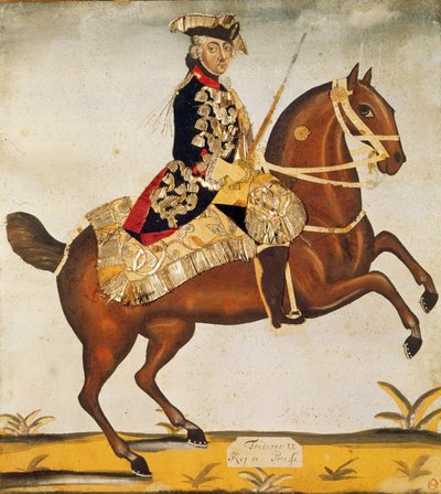 Frederik II de Grote (1712-1786) Koning van Pruisen (aquarel en bladgoud) door German School