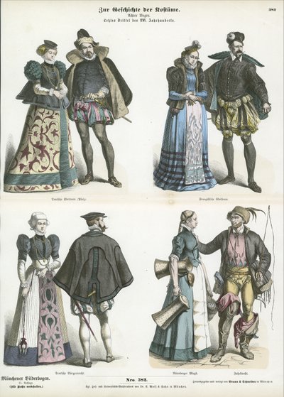 Franse en Duitse kostuums, late 16e eeuw door German School