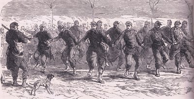 Franse soldaten dansen in het kamp, Cassells Geschiedenis van de Oorlog tussen Frankrijk en Duitsland gepubliceerd door Cassell and Company Limited, ca. 1890 door German School