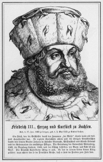 Friedrich III, Hertog en Keurvorst van Saksen (gravure) door German School