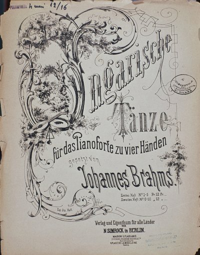 Frontispice van Hongaarse Dansen (Ungarische Tanze) door Johannes Brahms door German School
