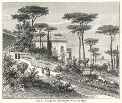 Tuinontwerp: Monte Pincio, Rome, Italië (gravure) door German School