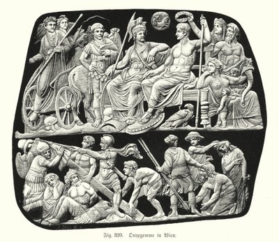 Gemma Augustea, oude Romeinse onyx reliëf cameo gegraveerde edelsteen (gravure) door German School