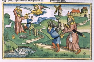 Genesis 21:1-14 Abrahams offer van Isaak, uit de Neurenbergse Bijbel (Biblia Sacra Germanaica) door German School