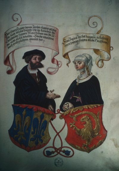 Georg Fugger en zijn vrouw Regina Imhoff, uit Geheim Ehrenbuch des Fuggerschen Geschlechts door German School