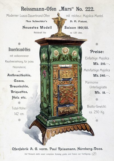 Duitse reclame voor een art nouveau stijl ketel, eind 19e eeuw door German School