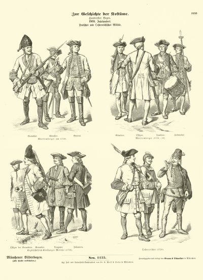 Duitse en Oostenrijkse militaire uniformen, 18e eeuw door German School