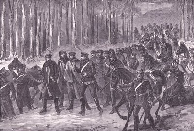 Duitse cavalerie op weg naar Parijs, Cassells Geschiedenis van de Oorlog tussen Frankrijk en Duitsland gepubliceerd door Cassell and Company Limited, ca. 1890 door German School