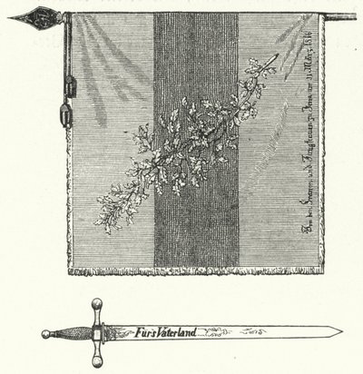 Duitse studentenbroederschapsvlag en zwaard (gravure) door German School