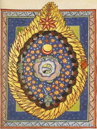 God, Kosmos en Mensheid. Miniatuur uit Liber Scivias door Hildegard van Bingen, ca.1175 door German School