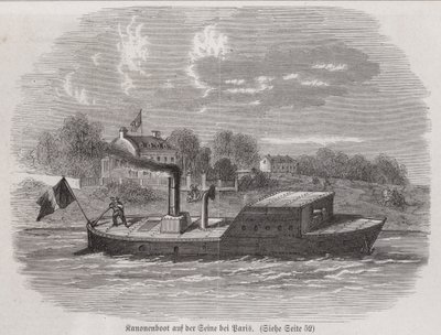 Kanonneerboot op de rivier de Seine tijdens het Beleg van Parijs, Frans-Duitse Oorlog door German School
