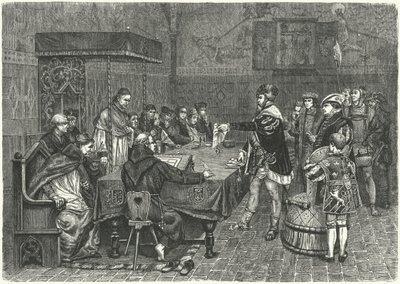 Gustav I Vasa, koning van Zweden, confronteert Peter Sunnanvader, bisschop van Vasteras door German School