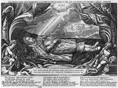 Gustavus Adolphus II (1594-1632), koning van Zweden, op zijn sterfbed, 1633 door German School