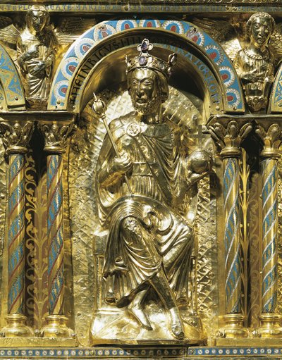 Hendrik IV, Heilige Roomse Keizer (1050-1106), detail van het Heiligdom van Keizer Karel de Grote (742-814) 1215 door German School