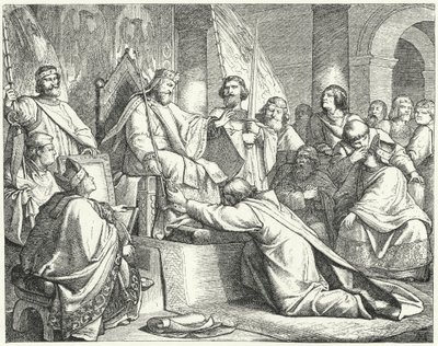 Hendrik de Leeuw, hertog van Saksen, onderwerpt zich aan Frederik Barbarossa in Erfurt door German School