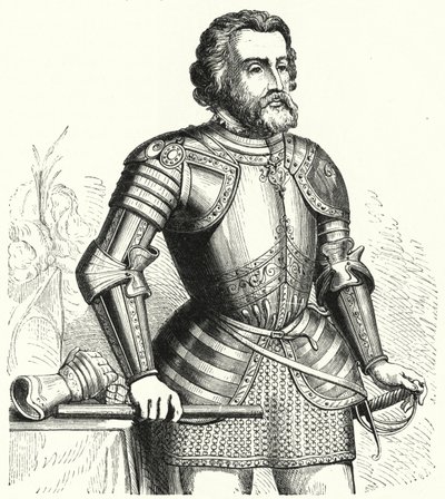 Hernan Cortes, Spaanse conquistador door German School