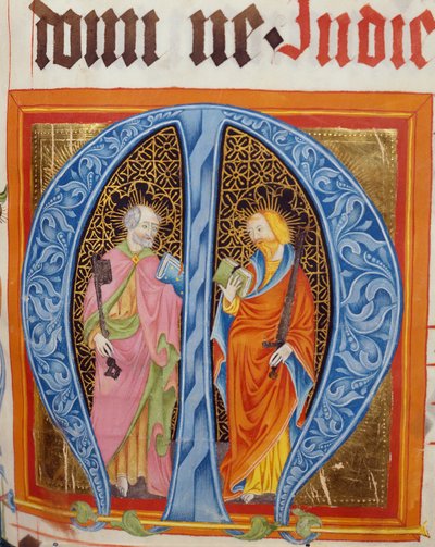 Geïllustreerde Initiaal M met de Heiligen Petrus en Paulus, uit het Graduale van Friedrich Zollner van Langenzenn, 1439-42 door German School
