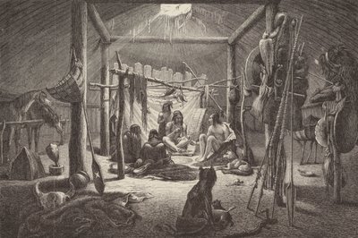 Hut van Noord-Amerikaanse indianenhoofd (gravure) door German School