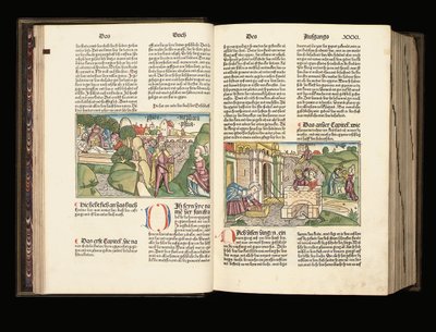 Verlichte kopie van de 9e editie van de Bijbel in het Duits, Anton Koberger, Neurenberg, 1483 door German School