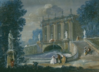 In de tuinen van Paleis Sanssouci, Potsdam, Pruisen (aquarel op papier) door German School