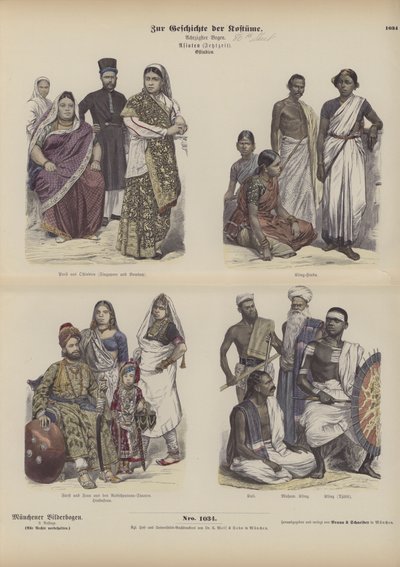 Indiase en Aziatische kleding (gekleurde gravure) door German School
