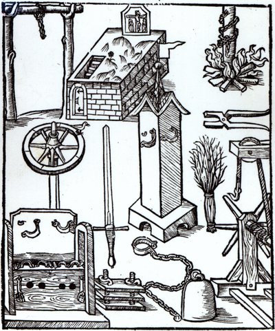 Instrumenten van Executie, Straf en Marteling, illustratie uit het Bamberger Halsgericht, 1507 door German School