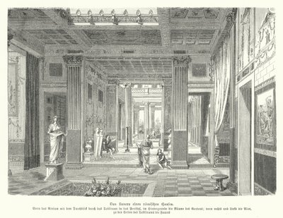 Interieur van een Romeins huis (gravure) door German School