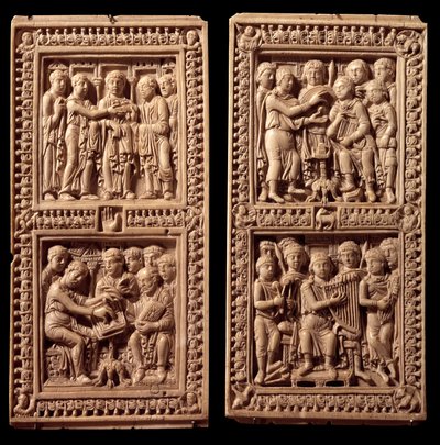 Ivoren omslagen van de Dagulf Psalter: David, Sint Hiëronymus door German School