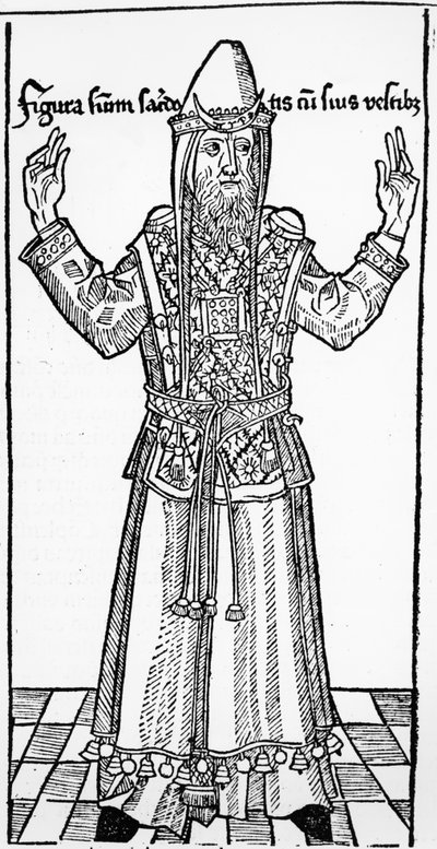 Joodse Hogepriester, uit Liber Chronicarum door Hartmann Schedel, gepubliceerd in Neurenberg, 1493 door German School