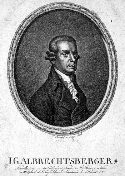 Johann Georg Albrechtsberger (1736-1809) gegraveerd door C.F. Riedel door German School