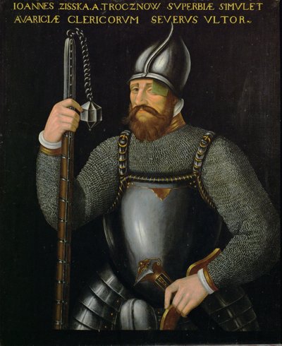 Johann Ziska von Trocnov, leider van de Boheemse Hussieten en Taborieten die twee veldslagen wonnen tegen keizerlijke legers in 1420 en 1422 ... door German School