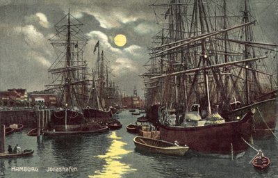 Jonashafen, Hamburg (kleur litho) door German School