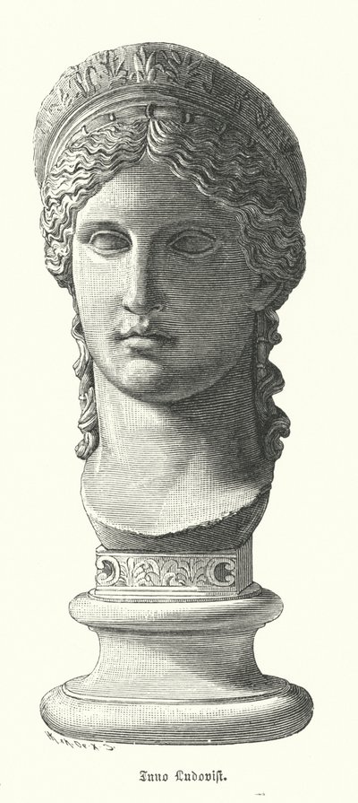 Juno Ludovisi, oud-Romeins kolossaal marmeren hoofd dat Antonina Minor, dochter van Marcus Antonius en Octavia Minor, als de godin Juno afbeeldt door German School